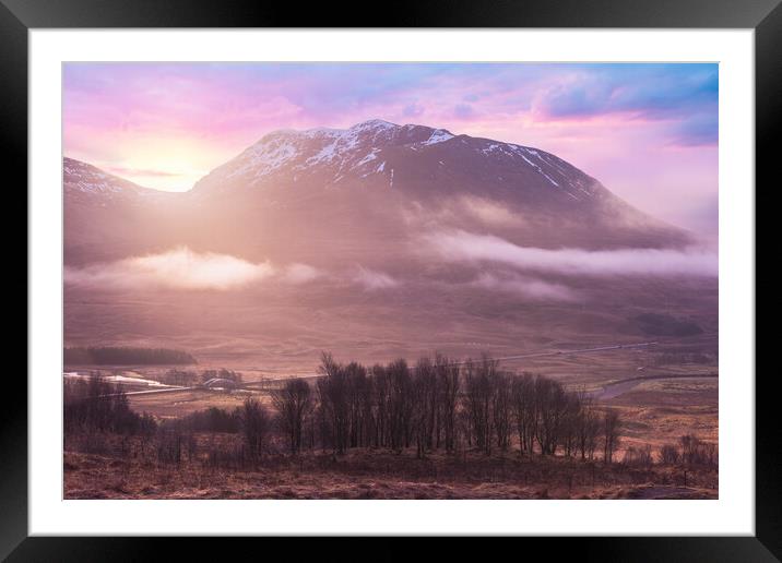 Grampian Mountains sunrise. Scottish Highlands  Framed Mounted Print by John Finney