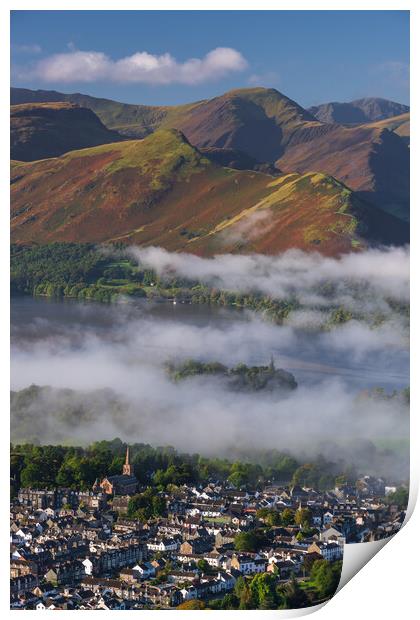 Keswick Old town with Catbells. Lake District. Print by John Finney