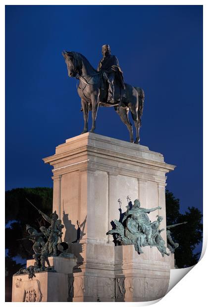 Giuseppe Garibaldi Monument at Night in Rome Print by Artur Bogacki