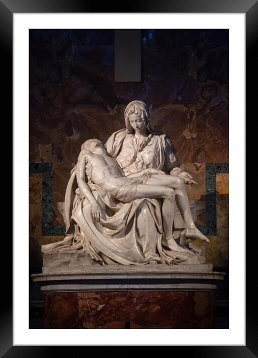 Jesus And Mary Pieta Sculpture By Michelangelo Framed Mounted Print by Artur Bogacki