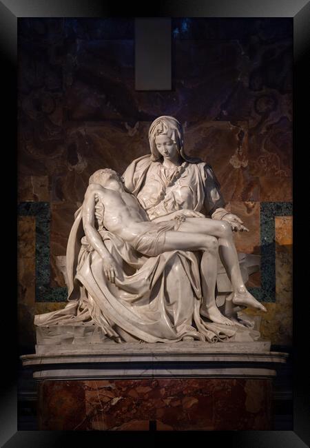 Jesus And Mary Pieta Sculpture By Michelangelo Framed Print by Artur Bogacki