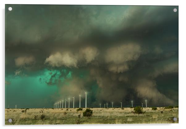 Spectacular Supercell over a windfarm. New Mexico. Acrylic by John Finney