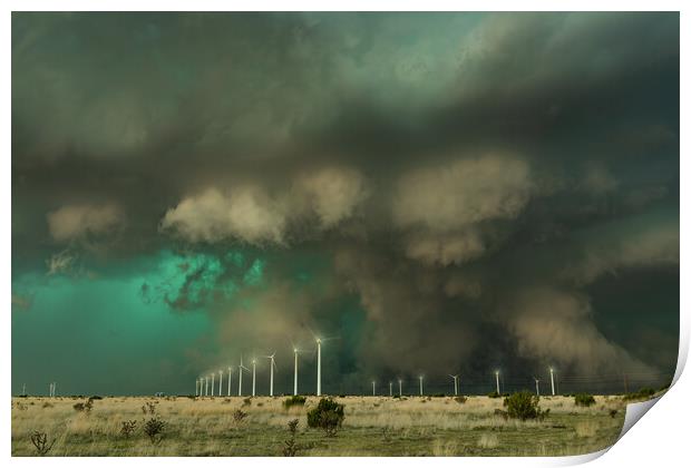Spectacular Supercell over a windfarm. New Mexico. Print by John Finney