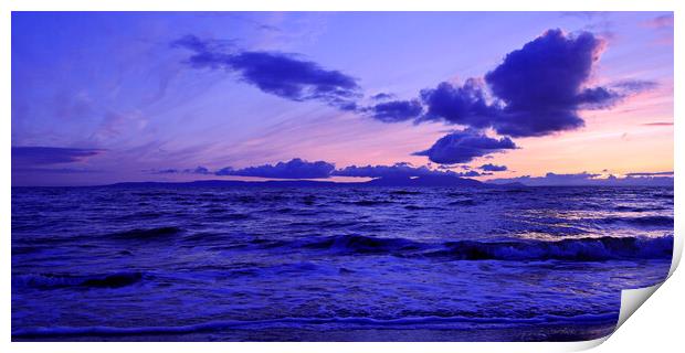 Scottish sunset, Arran from Prestwick beach Print by Allan Durward Photography