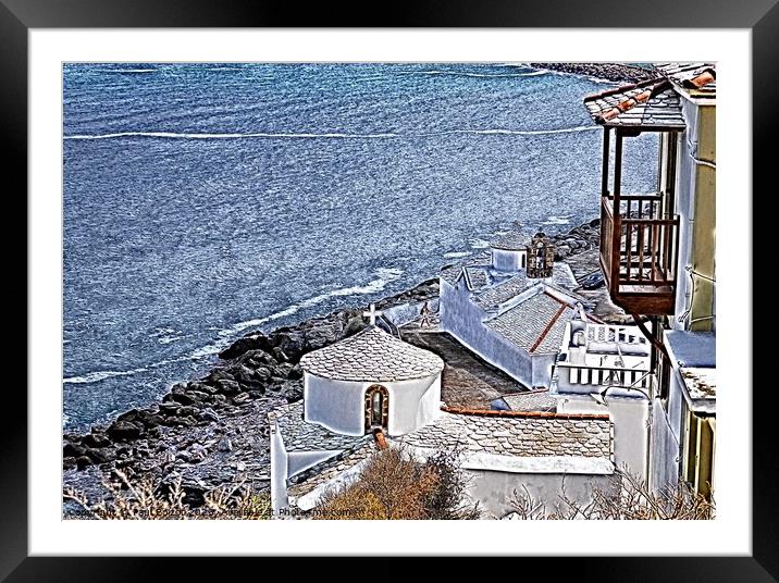 Churches and sea, Skopelos Framed Mounted Print by Paul Boizot