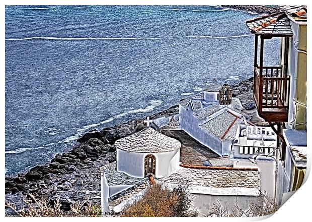 Churches and sea, Skopelos Print by Paul Boizot