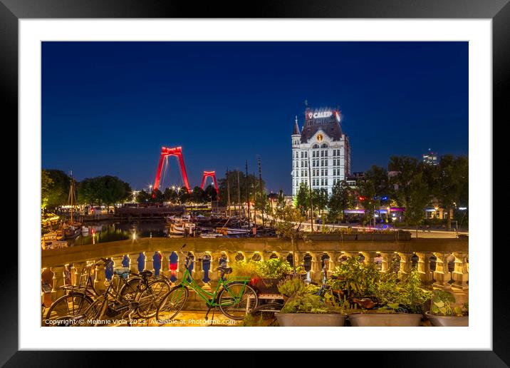 Oude Haven with Willemsbrug and Witte Huis by night Framed Mounted Print by Melanie Viola