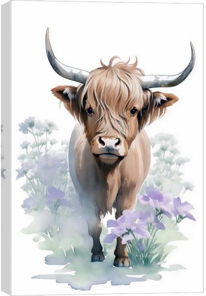Curious Scottish Highland Cow Canvas Print by AI Creations