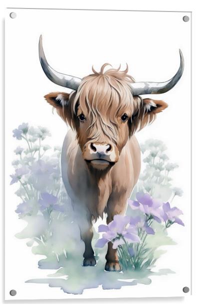 Curious Scottish Highland Cow Acrylic by AI Creations