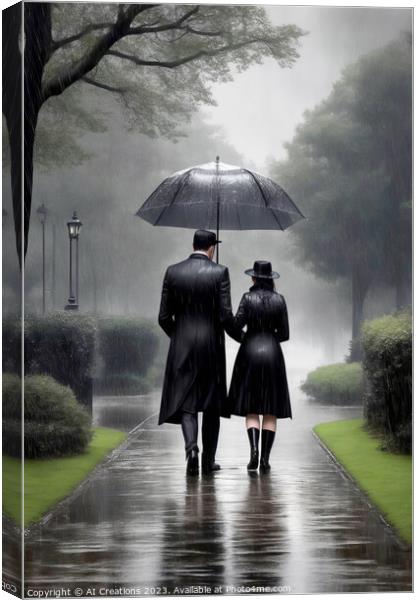 Romance In The Rain Canvas Print by AI Creations