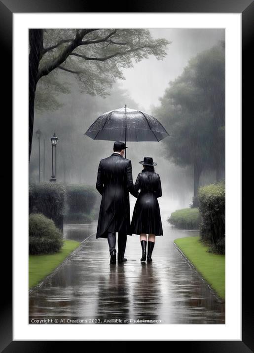 Romance In The Rain Framed Mounted Print by AI Creations