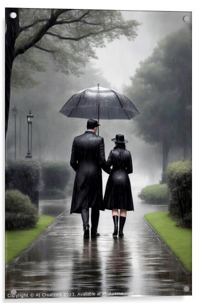 Romance In The Rain Acrylic by AI Creations