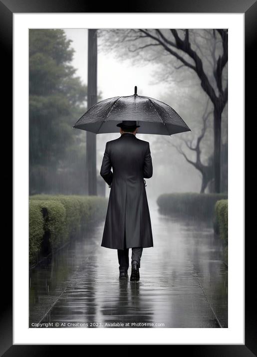 A Lonely Man Walking In The Rain Framed Mounted Print by AI Creations