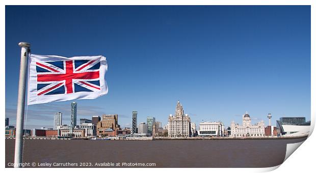 Union Jack on Liverpool sky line  Print by Lesley Carruthers