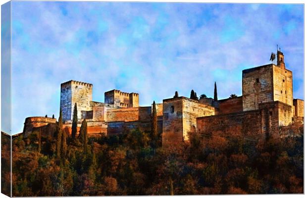 Alhambra from Albaicin, Granada, watercolour effect Canvas Print by Paul Boizot