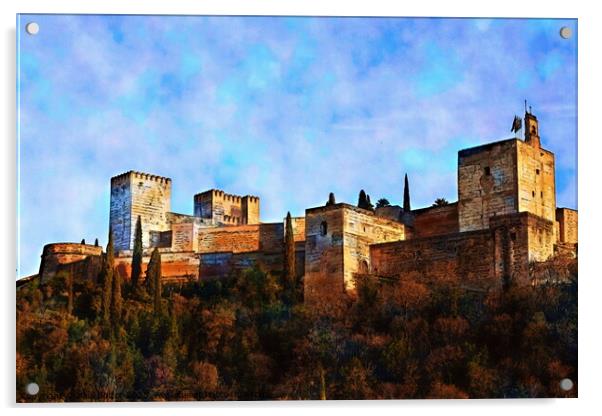 Alhambra from Albaicin, Granada, watercolour effect Acrylic by Paul Boizot