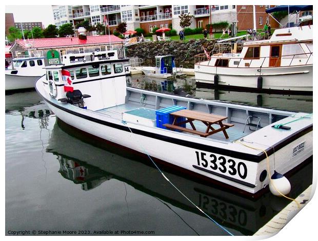Boats in the harbour Print by Stephanie Moore