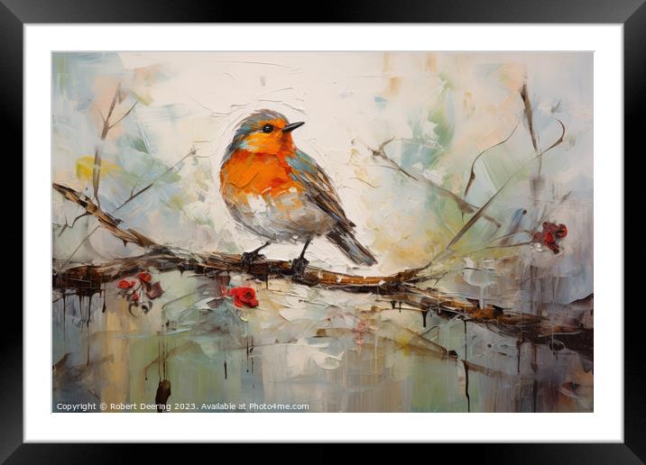 Robin's Tranquil Branch Framed Mounted Print by Robert Deering