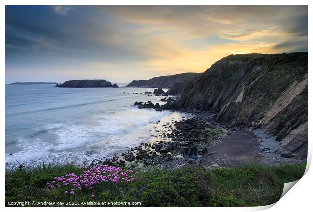 Spring sunset (Marloes Sands) Print by Andrew Ray