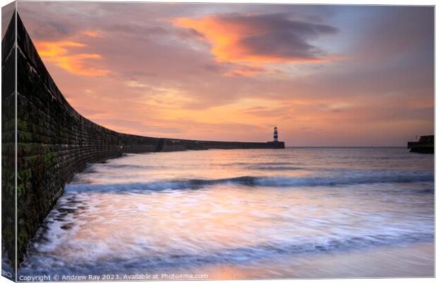 Seaham Harbour at sunrise Canvas Print by Andrew Ray