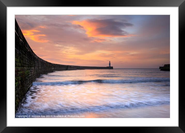 Seaham Harbour at sunrise Framed Mounted Print by Andrew Ray