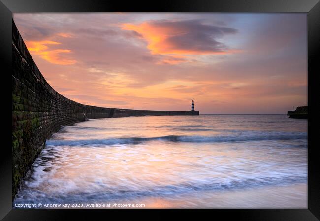 Seaham Harbour at sunrise Framed Print by Andrew Ray
