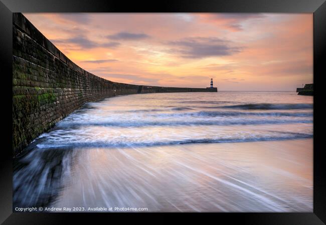 Waves at sunrise (Seaham) Framed Print by Andrew Ray