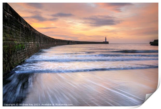 Waves at sunrise (Seaham) Print by Andrew Ray