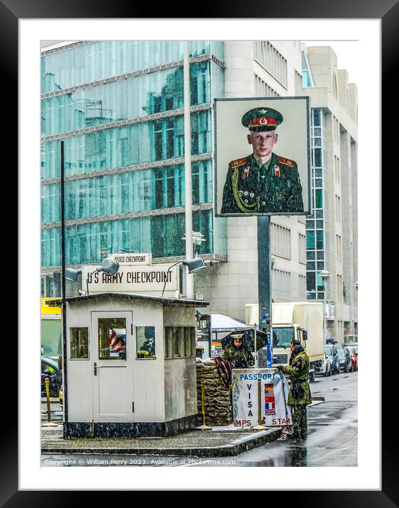 Checkpoint Charlie Today Snowing West Berlin Germany Framed Mounted Print by William Perry