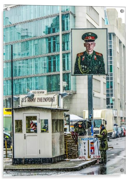 Checkpoint Charlie Today Snowing West Berlin Germany Acrylic by William Perry
