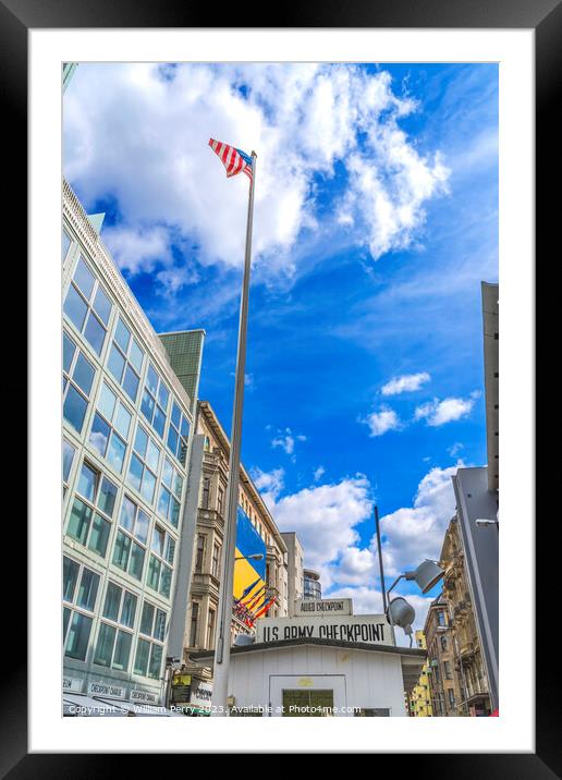 Checkpoint Charlie Flag Today Restaurants West Berlin Germany Framed Mounted Print by William Perry