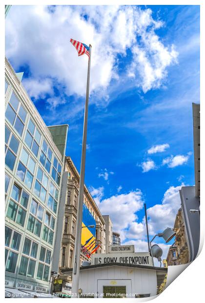 Checkpoint Charlie Flag Today Restaurants West Berlin Germany Print by William Perry