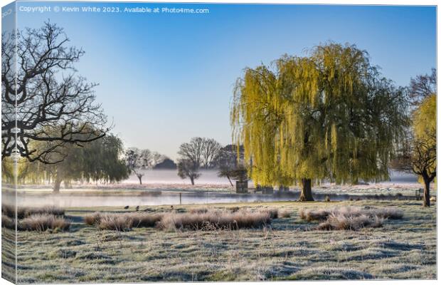 Natures wonderland of frost mist and sunshine Canvas Print by Kevin White