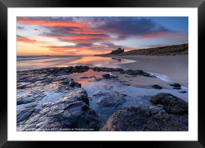 Bamburgh at sunrise Framed Mounted Print by Andrew Ray