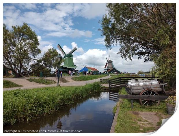 Dutch windmills in Netherlands  Print by Les Schofield
