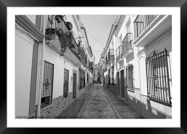 Street in Nerja, Spain, pencil sketch effect Framed Mounted Print by Paul Boizot