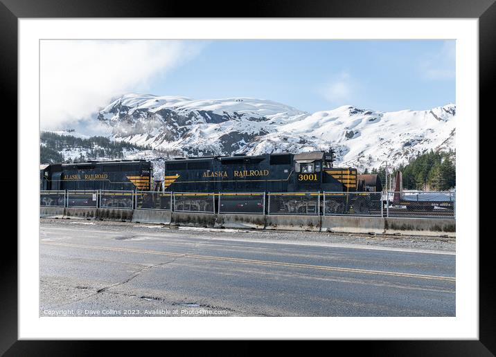 Alaska Railroad Locomotive 3001 with snow covered mountains behind, Whittier, Alaska, USA Framed Mounted Print by Dave Collins