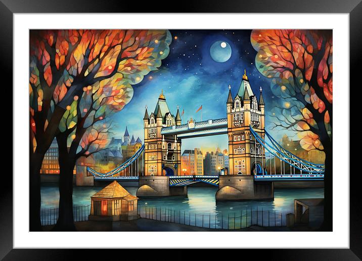 London Bridge under the moonlight  Framed Mounted Print by CC Designs
