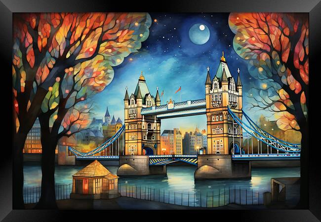 London Bridge under the moonlight  Framed Print by CC Designs