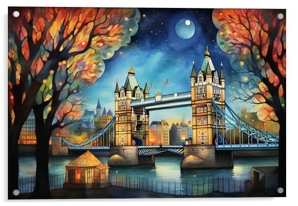 London Bridge under the moonlight  Acrylic by CC Designs