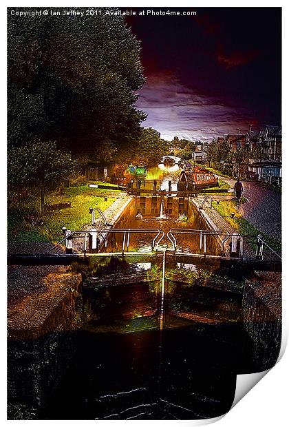Canal By Moonlight Print by Ian Jeffrey