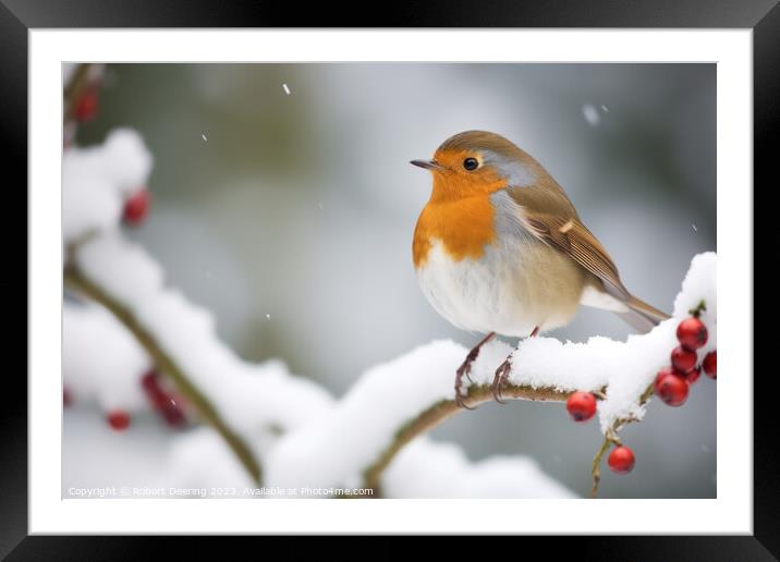 Robin's Winter Rest Framed Mounted Print by Robert Deering