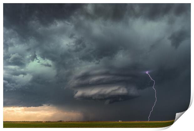 Mesocyclone on a supercell thunderstorm. Texas Print by John Finney