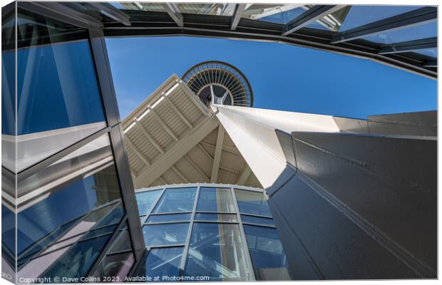 The Space Needle looking up through the entrance canopy, Seattle, Washington, USA Canvas Print by Dave Collins