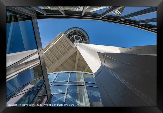 The Space Needle looking up through the entrance canopy, Seattle, Washington, USA Framed Print by Dave Collins