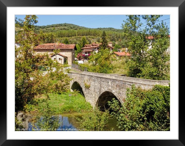 Medieval bridge - Larrasoana Framed Mounted Print by Laszlo Konya