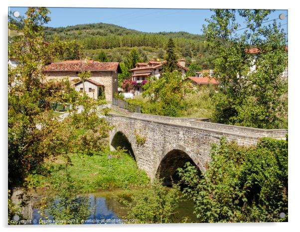 Medieval bridge - Larrasoana Acrylic by Laszlo Konya