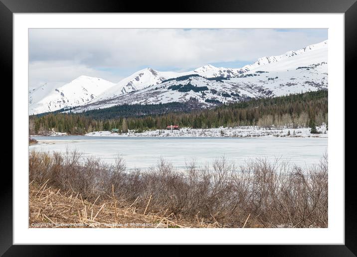 Frozen Lower Summit lake with lakeside cabins on the Kenai Peninsular, Alaska, USA Framed Mounted Print by Dave Collins