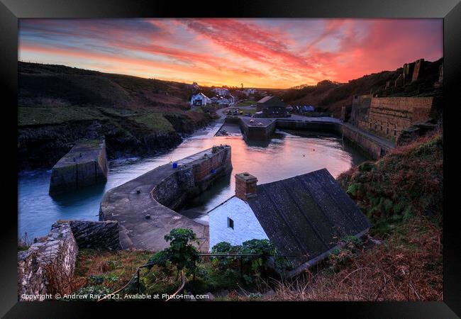 Sunrise over Porthgain Harbour  Framed Print by Andrew Ray