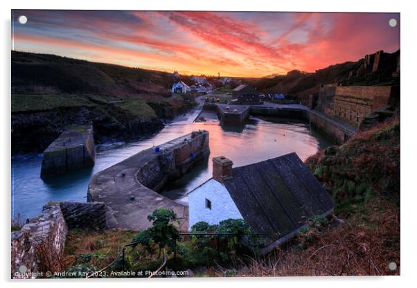 Sunrise over Porthgain Harbour  Acrylic by Andrew Ray